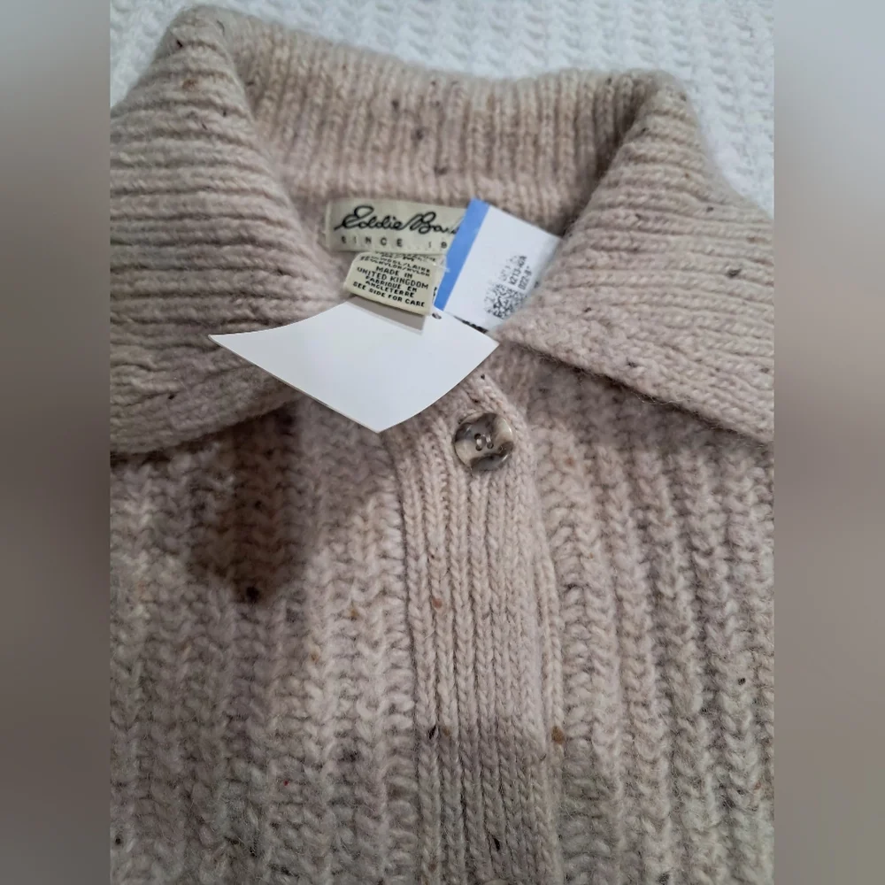 Rare Vintage Eddie Bauer 80s Oatmeal Wool Cardigan NWT Made in UK Size:M - Picture 13 of 15